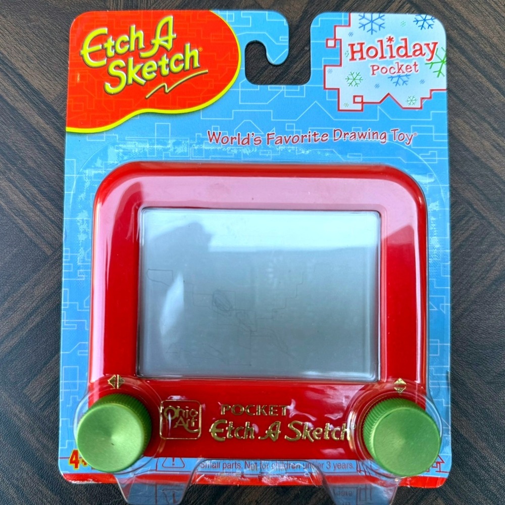 Ohio Art Pocket Etch A Sketch Holiday Edition Red Mini Drawing Toy 2008 NEW